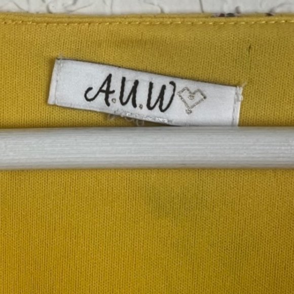 AUW Womens Floral Yellow High Low Dress Cap Sleeve Cinched Waist Tie Bust - Picture 3 of 6